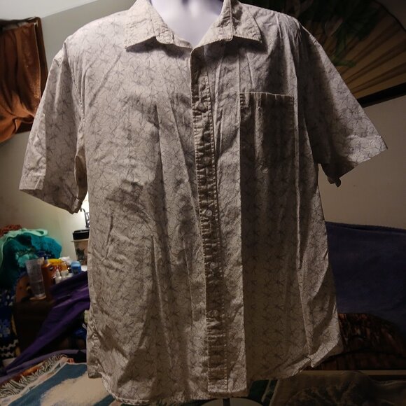 Men's Haggar 2XL Geometric White/Gray Patterned Button Down Short Sleeve Shirt - Picture 5 of 10